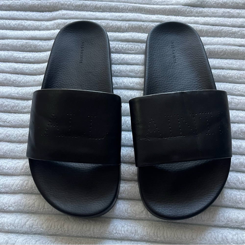 All Saints Black Slide Sandals